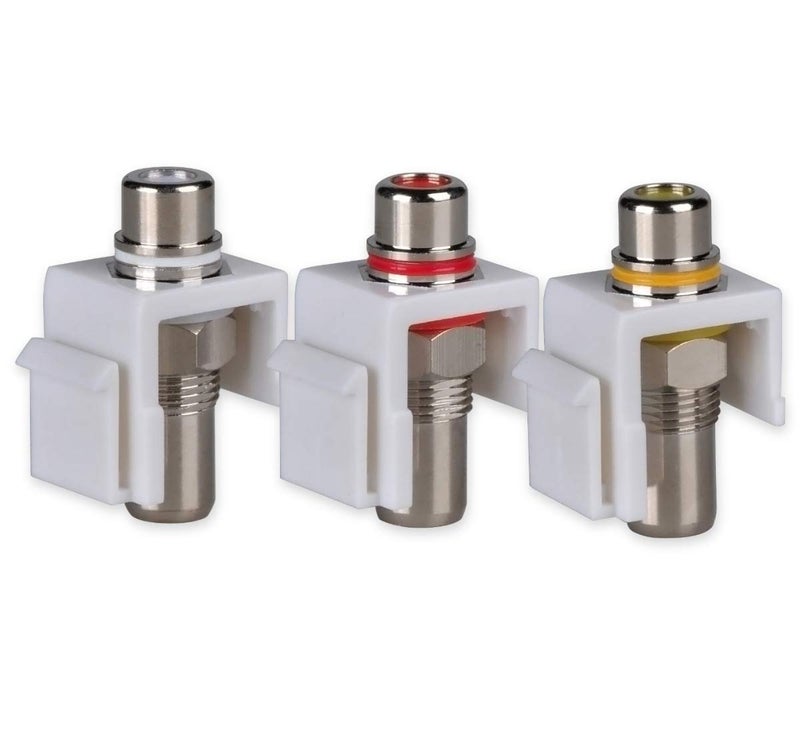 HTTX RCA Keystone Jack Inserts, RCA Connector Female to Female Coupler for Wallplate [3-Pack, 1Red & 1White & 1Yellow] - Image 1